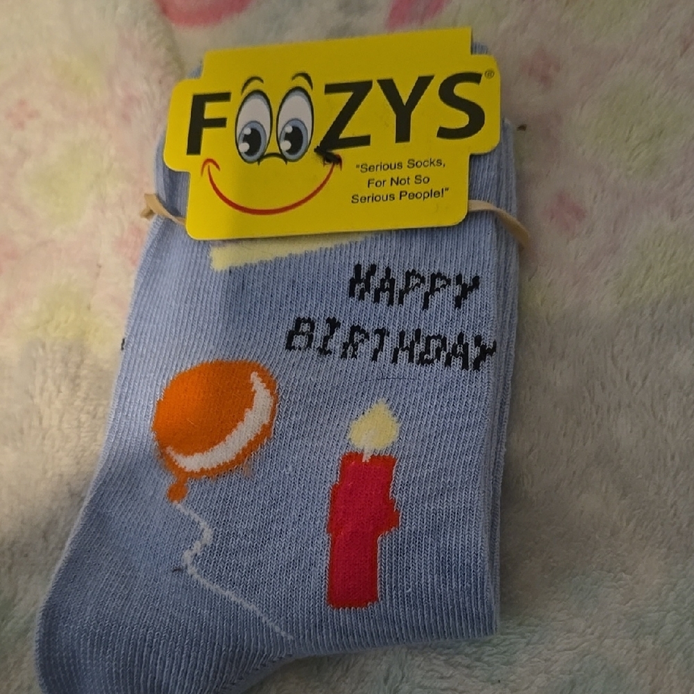 Foozys Blue Happy Birthday Socks Size 9-11 So Cute!!! 🥰 Men Or Women